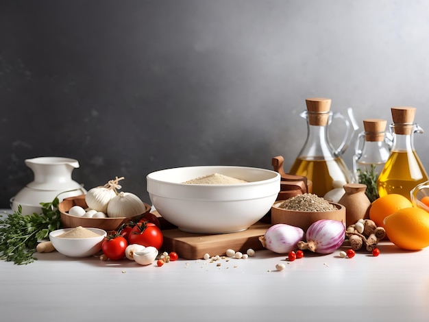 Składniki i przyprawy na blacie kuchennym